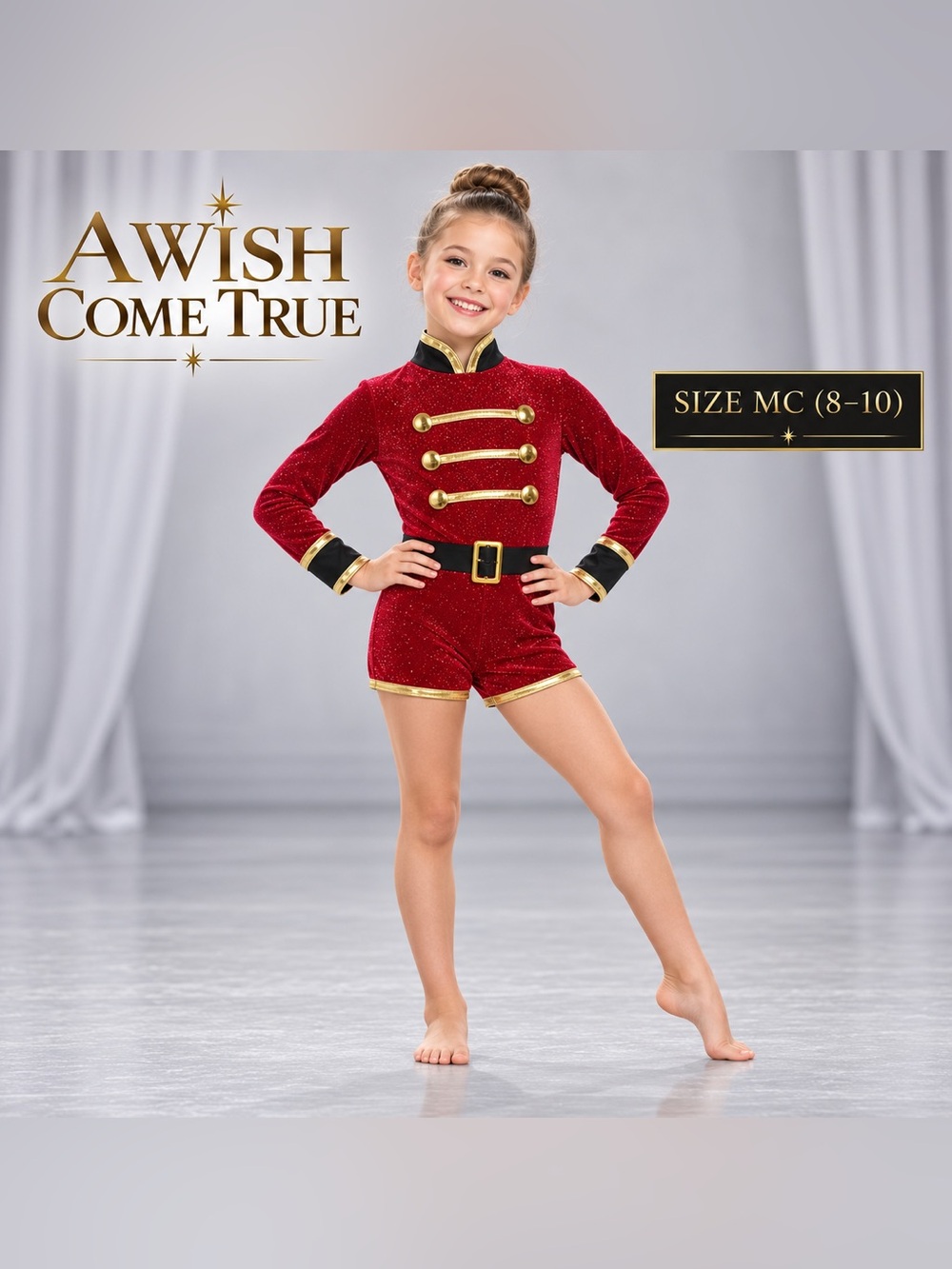 A Wish Come True Girls MC Nutcracker Toy Soldier Dance Costume Red Gold